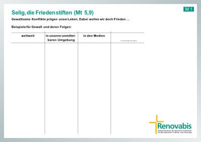 Bausteine für den Unterricht zum Thema „Selig, die Frieden stiften“ - Materialsammlung