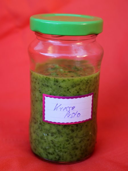 Glas mit Kresse-Pesto