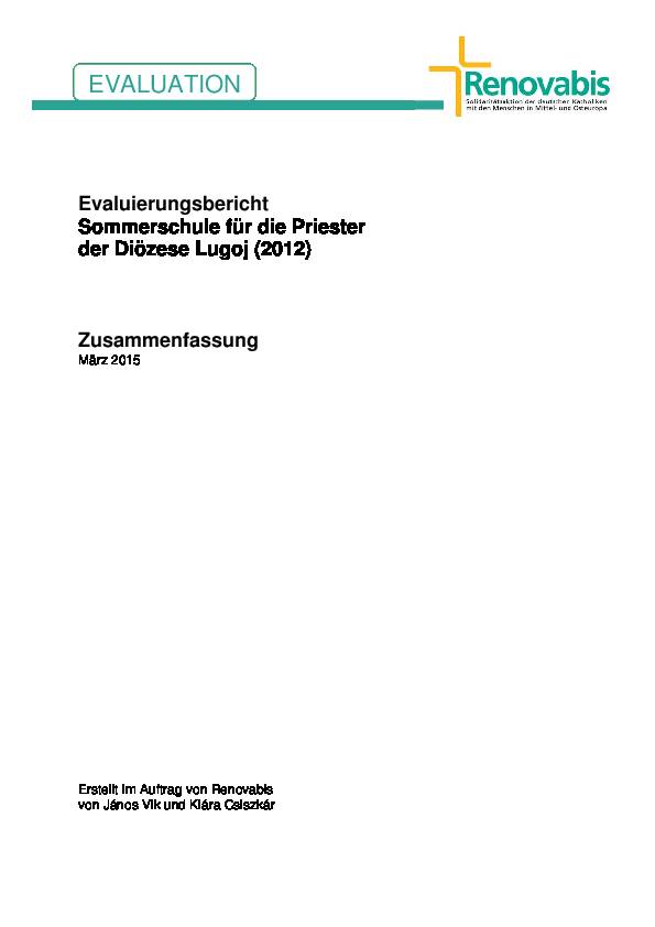 Evaluation der Sommerschule für die Priester der Diözese Lugoj (2012)