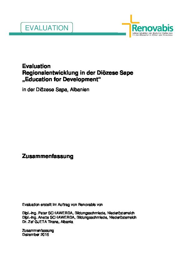 Evaluation des Projektes Regionalentwicklung in der Diözese Sape