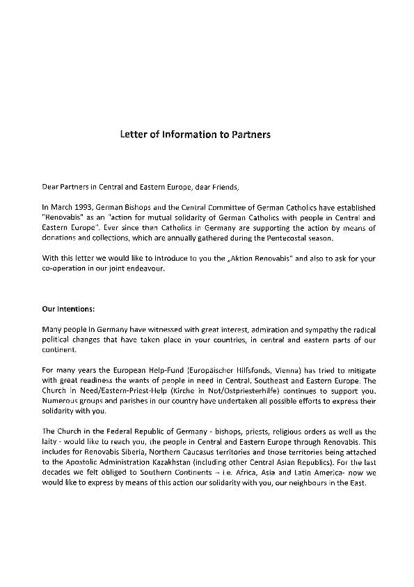 Letter of Information to Partners